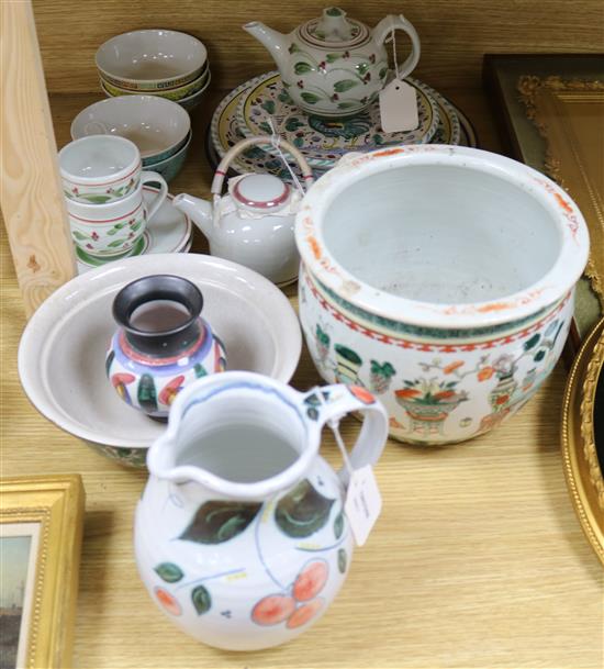 A 19th century Chinese famille verte jardiniere and a collection of modern Chinese and Continental ceramics other ceramics,
